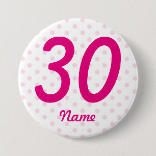 Macaron Rond 7,6 Cm Grand 30ème âge blanc rose 30 d'insigne de point