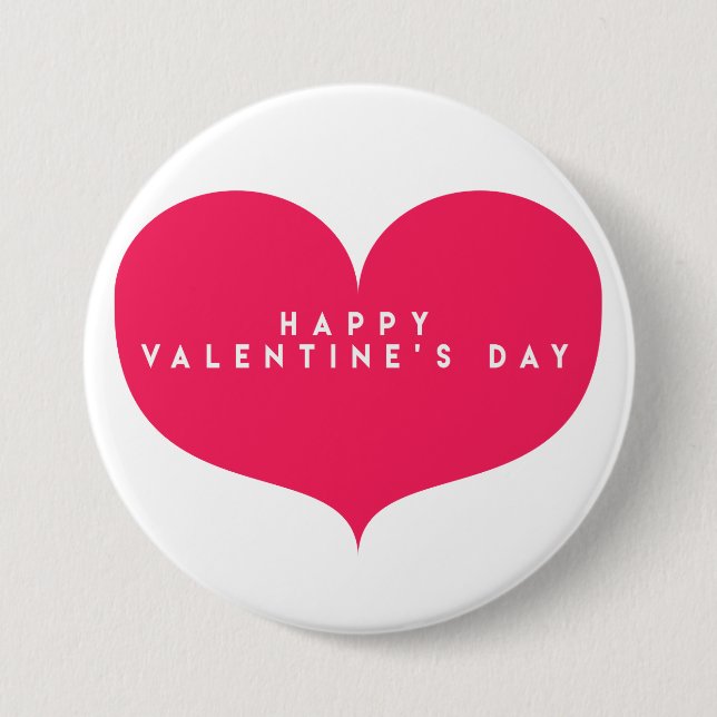 Macaron Rond 7,6 Cm Grand Coeur rose - Bouton Heureuse Sainte-Valentin (Devant)