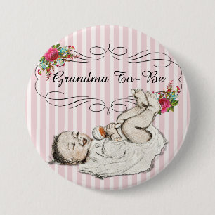 Macaron Rond 7,6 Cm "Grand-maman rose florale vintage à être" bouton