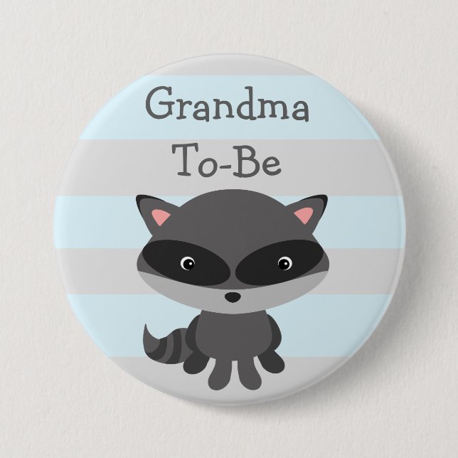 Macaron Rond 7,6 Cm Grand-mère à être Bouton Raccoon Thème Bois (Devant)