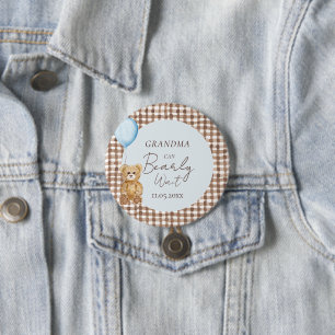 Macaron Rond 7,6 Cm Grand-mère bleue peut attendre le Baby shower garç
