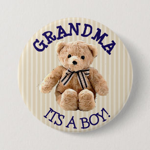 Macaron Rond 7,6 Cm Grand-mère, c'est un garçon Teddy Bear Baby shower