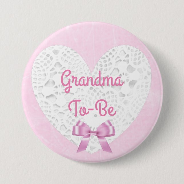Macaron Rond 7,6 Cm Grand-mère en dentelle rose pour être Baby shower  (Devant)