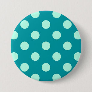 Macaron Rond 7,6 Cm Grands rétros points - aqua et turquoise