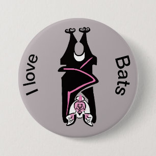 Macaron Rond 7,6 Cm Graphique cool -I love BATS - Halloween -Wildlife 