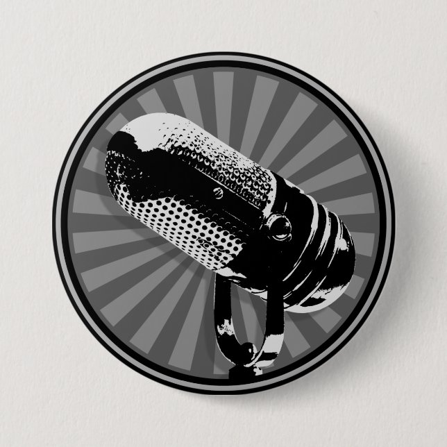 Macaron Rond 7,6 Cm Graphique de microphone rétro (Devant)