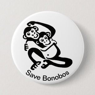 Macaron Rond 7,6 Cm Graphisme - Sauvez BONOBOS - Chimpanzé - Faune -