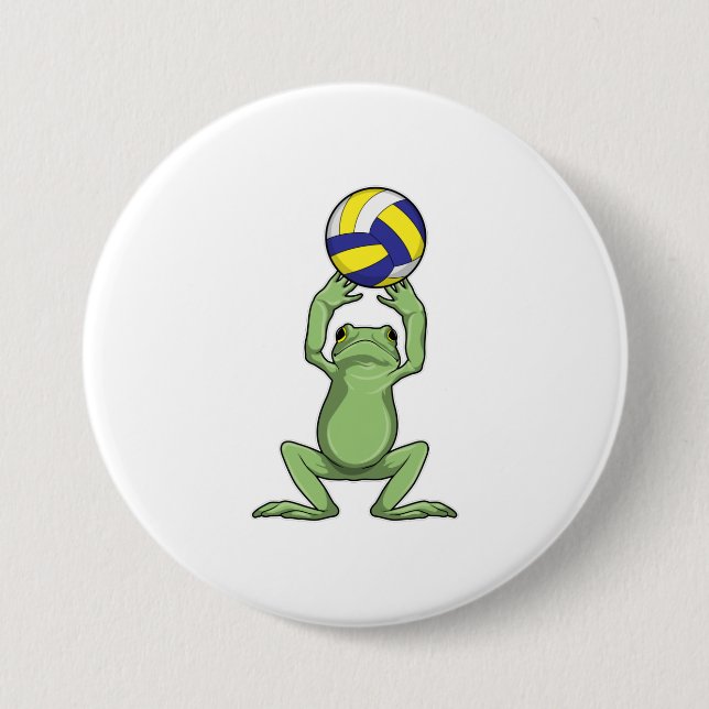 Macaron Rond 7,6 Cm Grenouille avec volleyball (Devant)
