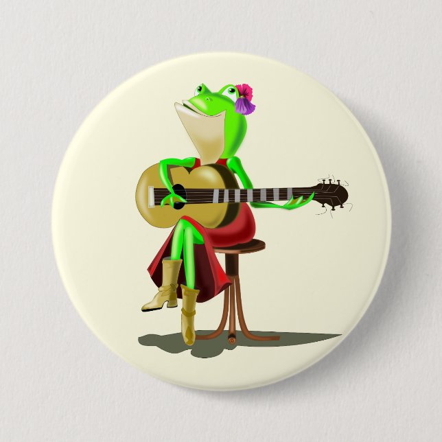 Macaron Rond 7,6 Cm Grenouille Jouer de la guitare (Devant)