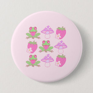 Macaron Rond 7,6 Cm Grenouille Kawaii, champignon et fraise