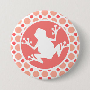Macaron Rond 7,6 Cm Grenouille ; Pois roses et coraux