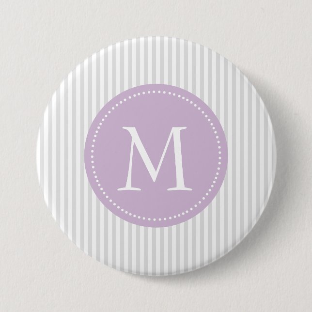 Macaron Rond 7,6 Cm Gris et blanc barre le monogramme fait sur (Devant)