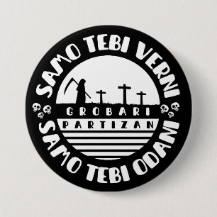 Macaron Rond 7,6 Cm Grobari Partizan Noir et Blanc 