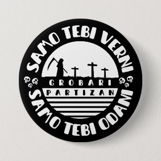 Macaron Rond 7,6 Cm Grobari Partizan Noir et Blanc 