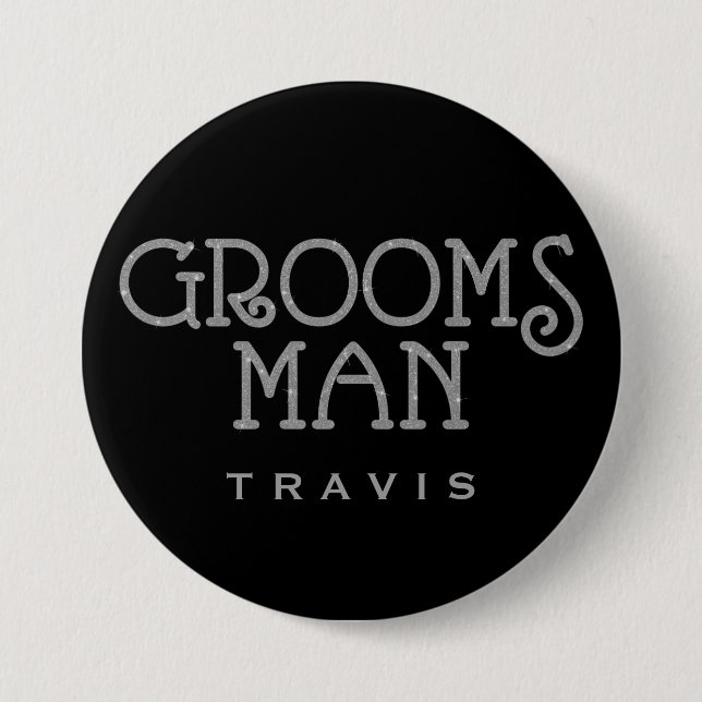 Macaron Rond 7,6 Cm Groomsman Argent Faux Parties scintillant Nom Bout (Devant)