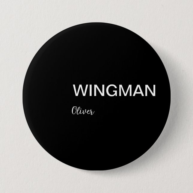 Macaron Rond 7,6 Cm Groomsman Wingman Personnel noir blanc (Devant)