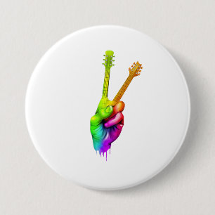 Macaron Rond 7,6 Cm Guitar Lover Say Hi Guitar Hands