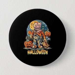 Macaron Rond 7,6 Cm Halloween Et Chat