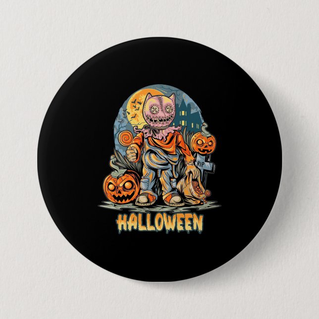 Macaron Rond 7,6 Cm Halloween Et Chat (Devant)