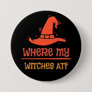 Macaron Rond 7,6 Cm Halloween Où sont mes sorcières Taille 3 pouces Bo