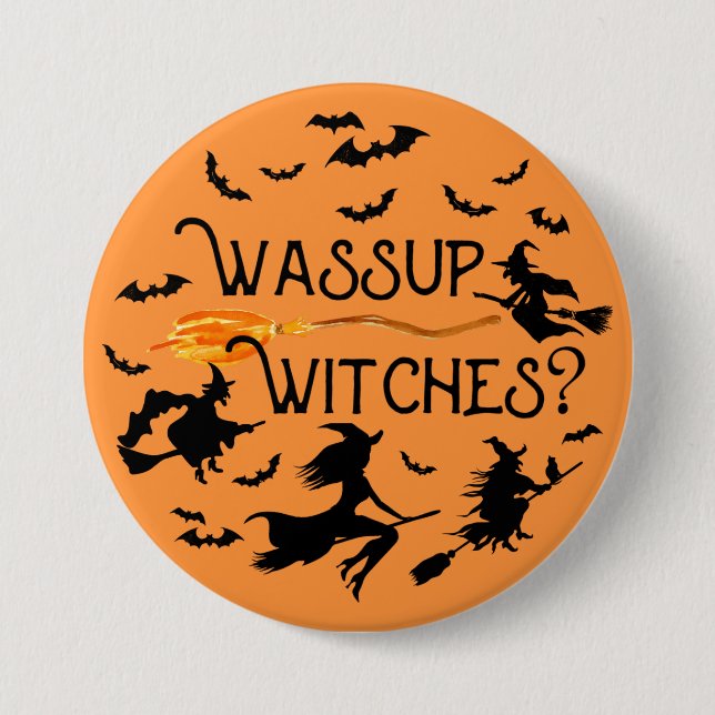 Macaron Rond 7,6 Cm Halloween "Wassup Witches ?" (Devant)