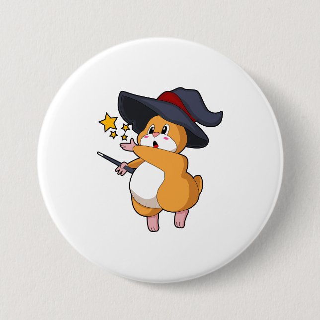 Macaron Rond 7,6 Cm Hamster as Wizard with Magic mur (Devant)