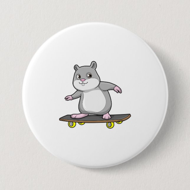 Macaron Rond 7,6 Cm Hamster en patinage avec skateboard (Devant)
