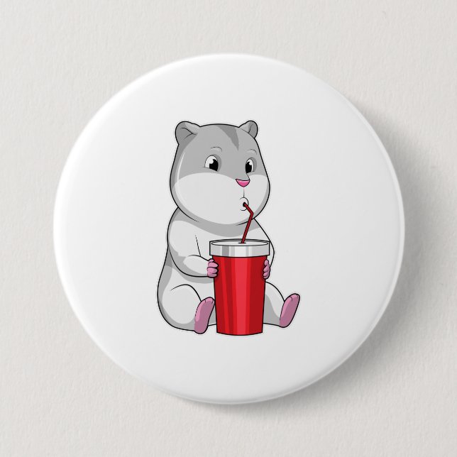Macaron Rond 7,6 Cm Hamster with Mug & Drinking straw (Devant)