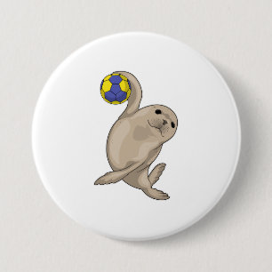 Macaron Rond 7,6 Cm Handball joueur de phoque