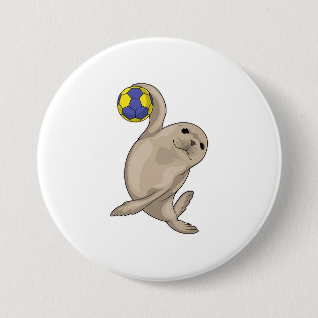 Macaron Rond 7,6 Cm Handball joueur de phoque (Devant)