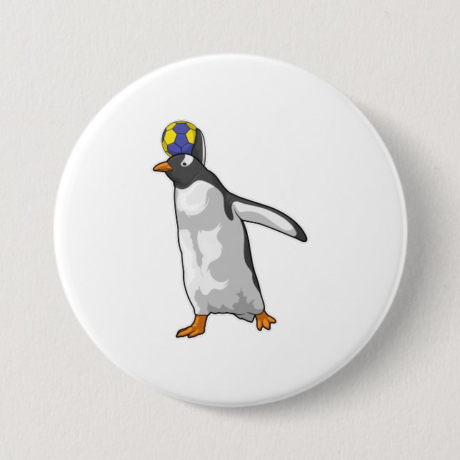 Macaron Rond 7,6 Cm Handball joueur de pingouin Handball (Devant)