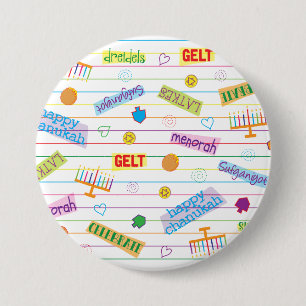 Macaron Rond 7,6 Cm Hanoukka Button, Parti Chanukah