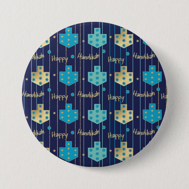 Macaron Rond 7,6 Cm Hanoukka Round Buttons Fancy Shmancey Dreidels (Devant)