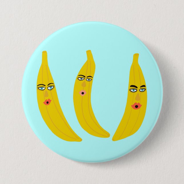 Macaron Rond 7,6 Cm Happy Banana Trio Whimsical (Devant)