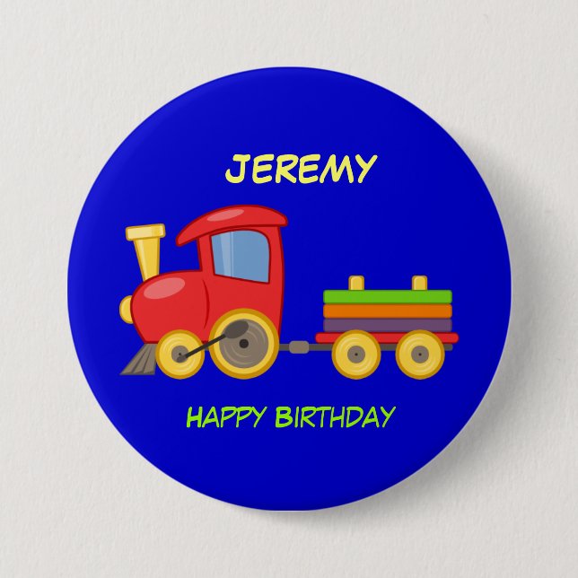 Macaron Rond 7,6 Cm Happy Birthday, Toy Train, template (Devant)