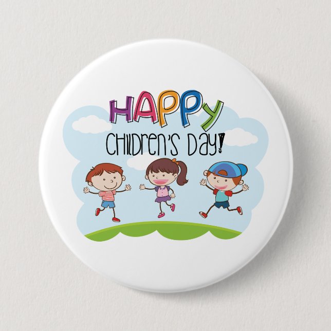 Macaron Rond 7,6 Cm Happy Childrens Day Kids Celebration (Devant)