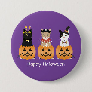 Macaron Rond 7,6 Cm Happy Halloween Cats Jack-o'-lantern