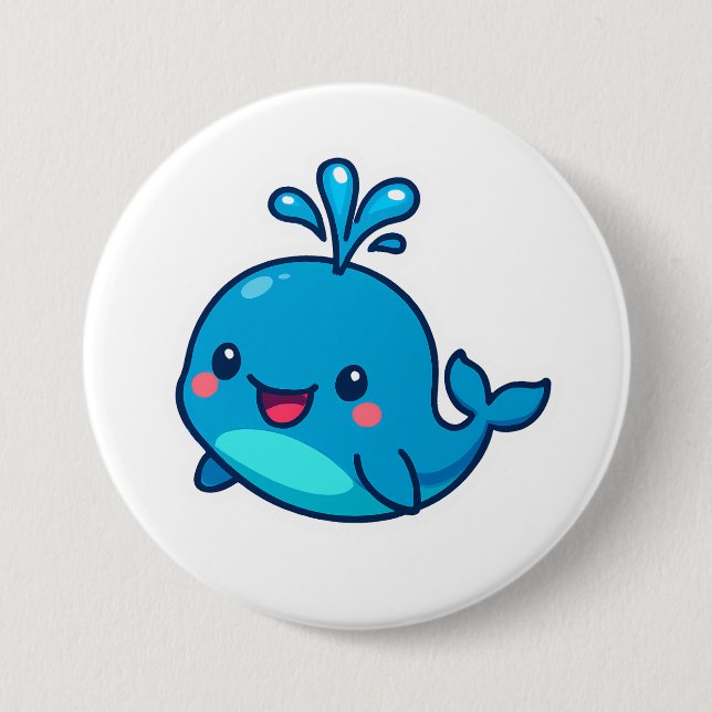 Macaron Rond 7,6 Cm Happy Kawaii Baleine Sticker - mignon ami Océan (Devant)