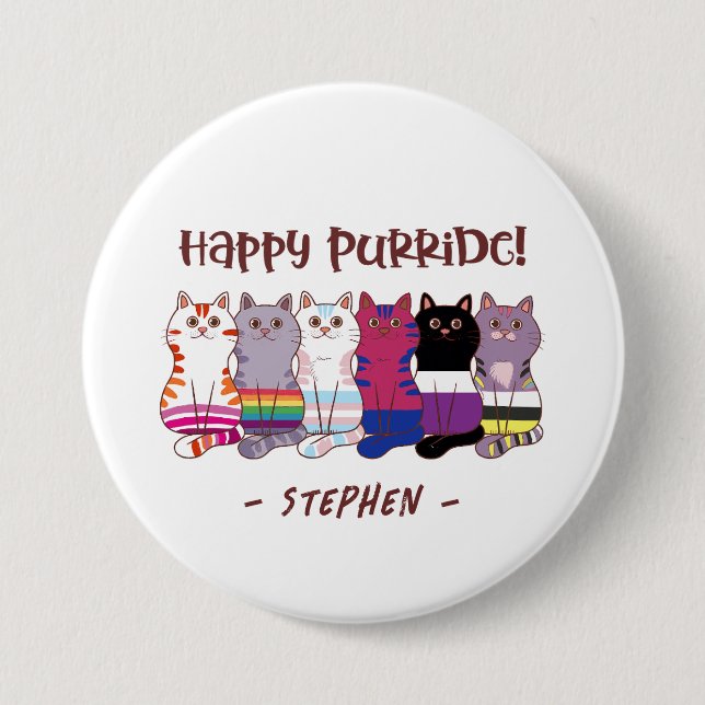 Macaron Rond 7,6 Cm Happy Purride - LGBTQ Pride Cats (Devant)