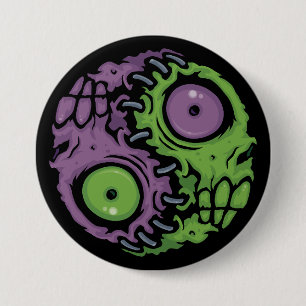 Macaron Rond 7,6 Cm Harmonie undead : Symbole Zombie Yin Yang