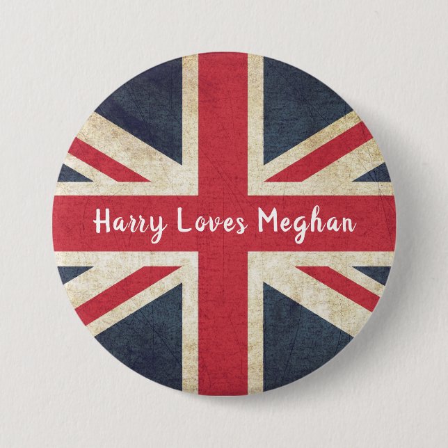 Macaron Rond 7,6 Cm Harry AIME le bouton royal de mariage de Meghan (Devant)