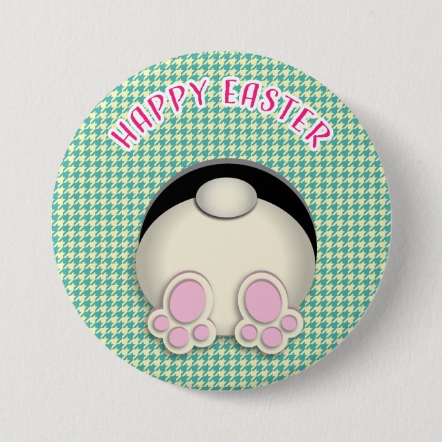 Macaron Rond 7,6 Cm HEUREUX lapin EASTER BOUTON (Devant)