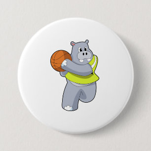 Macaron Rond 7,6 Cm Hippo as basketball player with basketball.PNG