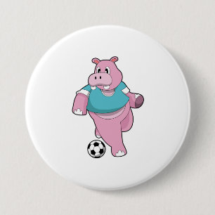 Macaron Rond 7,6 Cm Hippo as Soccer player with Soccer.PNG