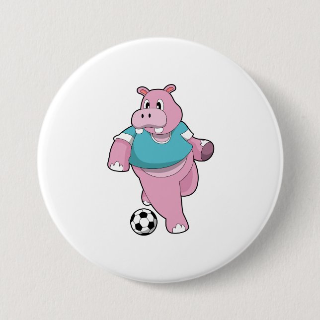 Macaron Rond 7,6 Cm Hippo as Soccer player with Soccer.PNG (Devant)
