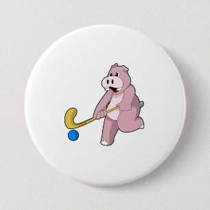 Macaron Rond 7,6 Cm Hippo at hockey