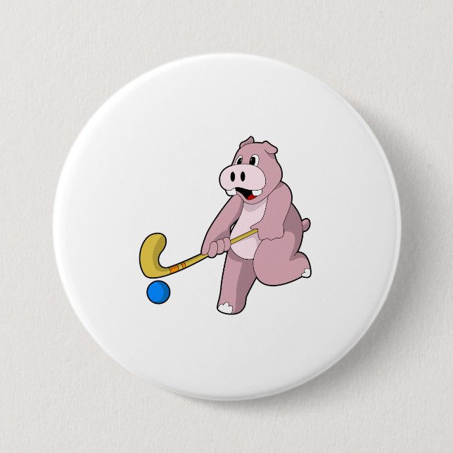 Macaron Rond 7,6 Cm Hippo at hockey (Devant)