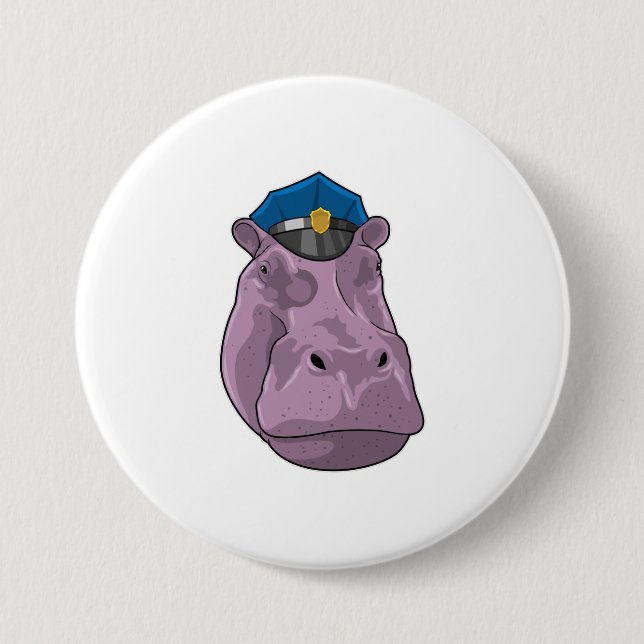 Macaron Rond 7,6 Cm Hippo en tant que policier (Devant)