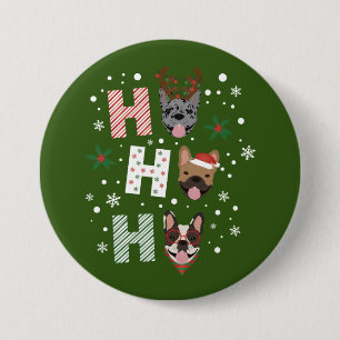 Macaron Rond 7,6 Cm Ho Ho Ho French Bulldog Joyeux Noël