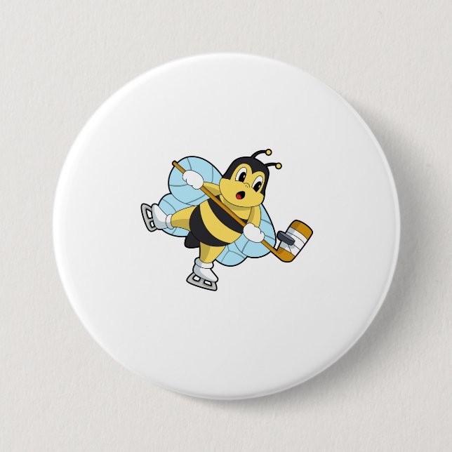 Macaron Rond 7,6 Cm Hockey sur glace Bee Hockey sur glace (Devant)
